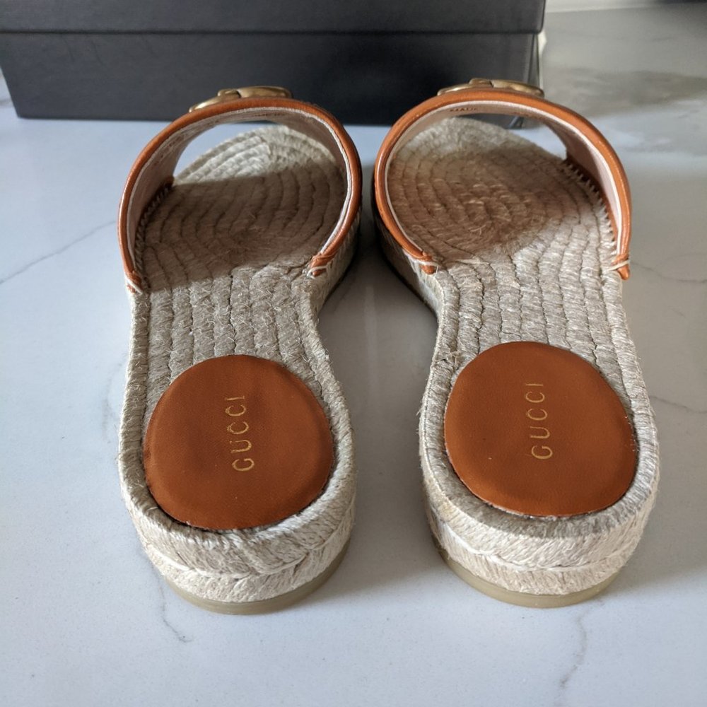 Gucci Tan Brown Pilar Espadrille Slide Sandals GG - Picture 6 of 9